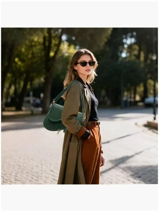 Saddle Shoulder Bag Crossbody Satchel Handbag Woven Imitation Crocodile Leather - Picture 2 of 6